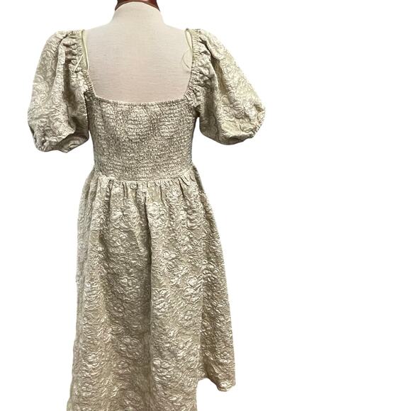 In February Brocade Square Neck Dress Prairie Cottagecore Sz Medium Puff Sleeve - Picture 2 of 8